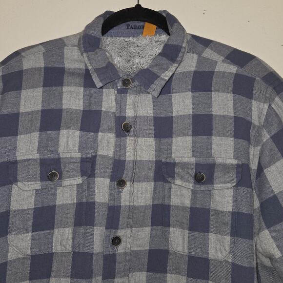 Tailor Vintage Blue Shirt Mens Sz L Shacket Sherpa Checkered Outdoor Lined - Picture 2 of 16